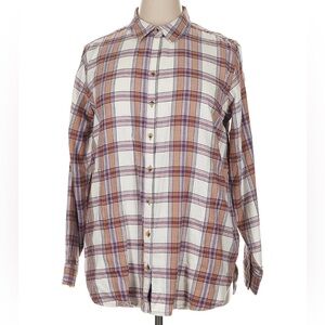 Jach’s Girlfriend NY Super Soft Flannel Shirt XL Tan Purple Plaid W Pockets